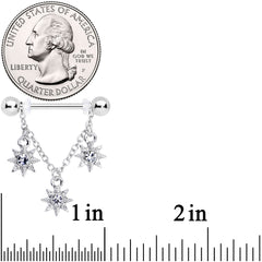 14G 1/2 Clear Gem Trio Stars Chain Dangle Nipple Ring Set