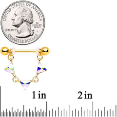 14G 3/4 Aurora Gem Gold Tone Triangle Dangle Nipple Ring Set
