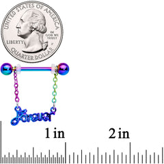 14G 18mm Rainbow Love Forever Chain Dangle Nipple Ring Set