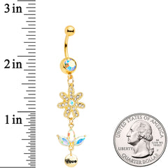 Aurora Gem Gold Tone Flower Leaves Love Dangle Belly Ring