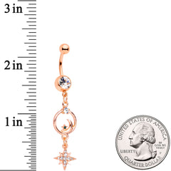 Clear Gem Rose Gold Tone Starry Moon Dangle Belly Ring