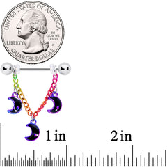 14G 11/16 Rainbow Triple Crescent Moon Dangle Nipple Ring Set