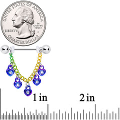 14G 11/16 Clear Gem Rainbow Padlock Heart Dangle Nipple Ring Set
