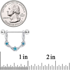 14G 3/4 Aqua Gem Knotted Flower Dangle Nipple Ring Set