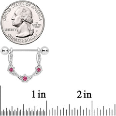 14G 3/4 Pink Gem Knotted Flower Dangle Nipple Ring Set