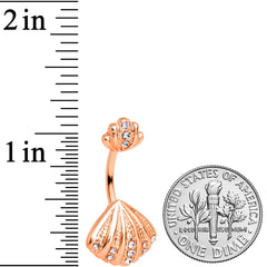 Clear Gem Rose Gold Hue Nautical Scallop Shell Double Mount Belly Ring