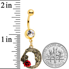 Clear Gem Gold Tone Rose Flower Moon Dangle Belly Ring