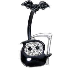 Clear Gem Black Bat Grim Reaper Halloween Double Mount Belly Ring