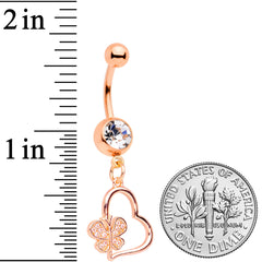 Clear CZ Gem Rose Gold Tone Heart Butterfly Dangle Belly Ring
