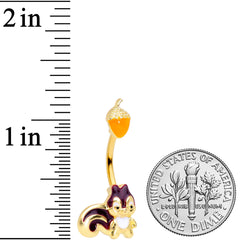 Gold Tone Squirrel Acorn Double Mount Belly Ring