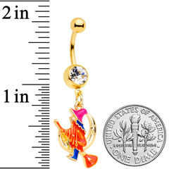 Clear Gem Gold Tone Red Witch Moon Halloween Dangle Belly Ring