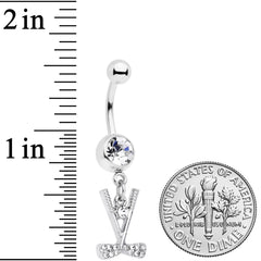 Clear CZ Gem Crossed Golf Clubs Dangle Belly Ring
