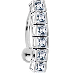 16G Solid 14K White Gold TOP DROP Cubic Zirconia SIX SQUARE TENNIS Belly Ring