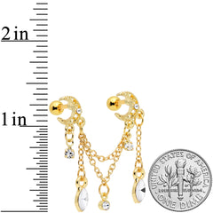 16G 1/4 Clear CZ Gem Gold Hue Moon Dangle Cartilage Chain Earring