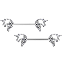 14G 9/16 Clear Gem Silhouette Unicorn Barbell Nipple Ring Set