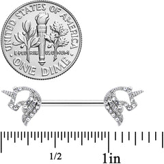 14G 9/16 Clear Gem Silhouette Unicorn Barbell Nipple Ring Set