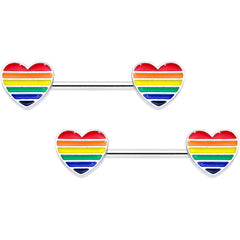 14G 9/16 Rainbow Pride Heart Barbell Nipple Ring Set