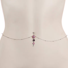 Clear Pink Gem Pink Tropical Flower Dangle Belly Ring Belly Chain