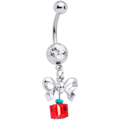 Clear Red Gem Festive Green Gold Tone Christmas Dangle Belly Ring Set of 3