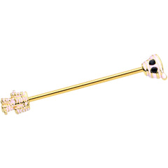 14G Black Gem Gold Tone Mummy Halloween Industrial Barbell 38mm