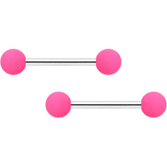 14G 9/16 Hot Pink White Matte Barbell Nipple Ring Set of 4