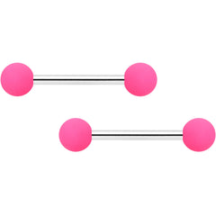 14G 9/16 Hot Pink Grey Matte Barbell Nipple Ring Set of 4