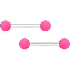 14G 9/16 Hot Pink Matte Barbell Nipple Ring Set