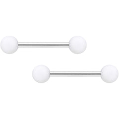 14G 9/16 White Matte Barbell Nipple Ring Set