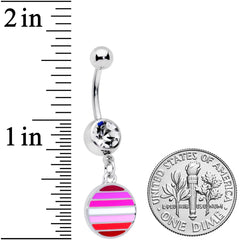 Clear Gem Lesbian Pride Flag Disc Dangle Belly Ring