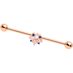 14G Clear CZ Gem Rose Gold Tone Bow Star Industrial Barbell 38mm