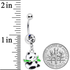 Clear Gem Black White Hungry Panda Bear Dangle Belly Ring