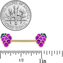 14G 9/16 Gold Tone Sweet Purple Grapes Barbell Nipple Ring Set