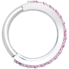 16G 5/16 Pink CZ Gem Stainless Steel Hinged Segment Ring