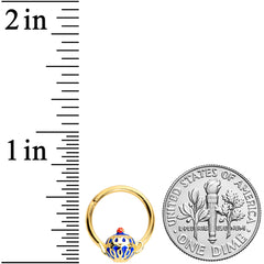 16G 3/8 Gold Tone Blue Teapot Hinged Segment Ring