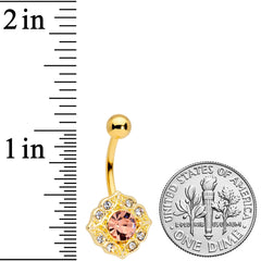 Pink Clear Gem Gold Tone Baroque Elegance Belly Ring