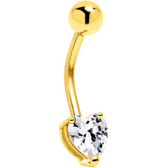 16G Solid 14K Yellow Gold Cubic Zirconia HEART SOLITAIRE Belly Ring