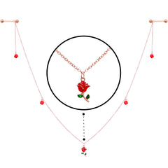 14G 9/16 Gold Tone Red Flower Valentine Dangle Nipple Chain