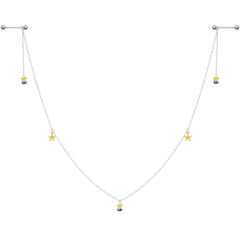 14G 9/16 Yellow Flower Bee Dangle Nipple Chain
