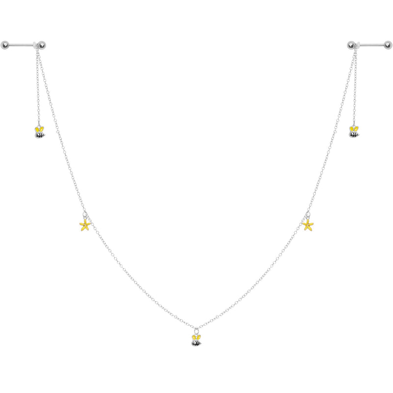 14G 9/16 Yellow Flower Bee Dangle Nipple Chain