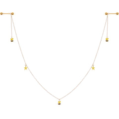 14G 9/16 Gold Tone Yellow Flower Bee Dangle Nipple Chain