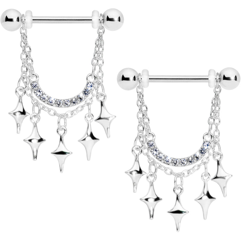 14G 9/16 Clear Gem Drama Dangle Nipple Ring Set