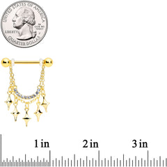 14G 9/16 Clear Gem Gold Tone Drama Dangle Nipple Ring Set