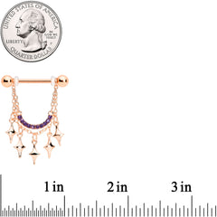 14G 9/16 Purple Gem Rose Gold Tone Drama Dangle Nipple Ring Set