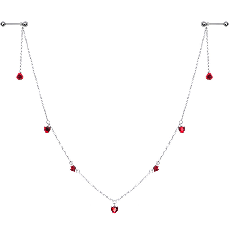 14G 9/16 Red Rose Flower Valentine Dangle Nipple Chain