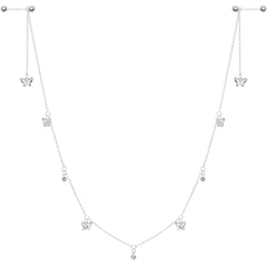 14G 9/16 Clear Gem Butterfly Dangle Nipple Chain