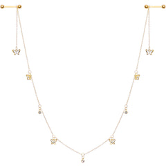 14G 9/16 Clear Gem Gold Tone Butterfly Dangle Nipple Chain