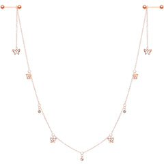 14G 9/16 Clear Gem Rose Gold Tone Butterfly Dangle Nipple Chain