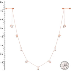 14G 9/16 Clear Gem Rose Gold Tone Butterfly Dangle Nipple Chain