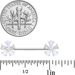 14G 9/16 White Faux Opal Flower Barbell Nipple Ring Set