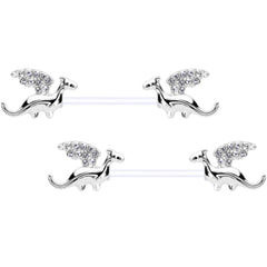14G 9/16 Clear Gem Bioplast Dragon Barbell Nipple Ring Set